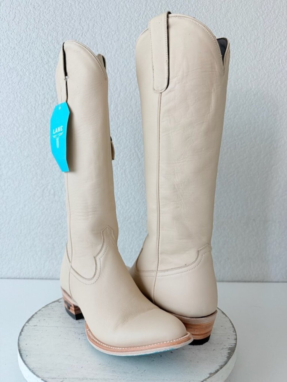 Lane PLAIN JANE Womens Cowboy Boots Pale Ivory Western Cowgirl Mid Calf Tall 8